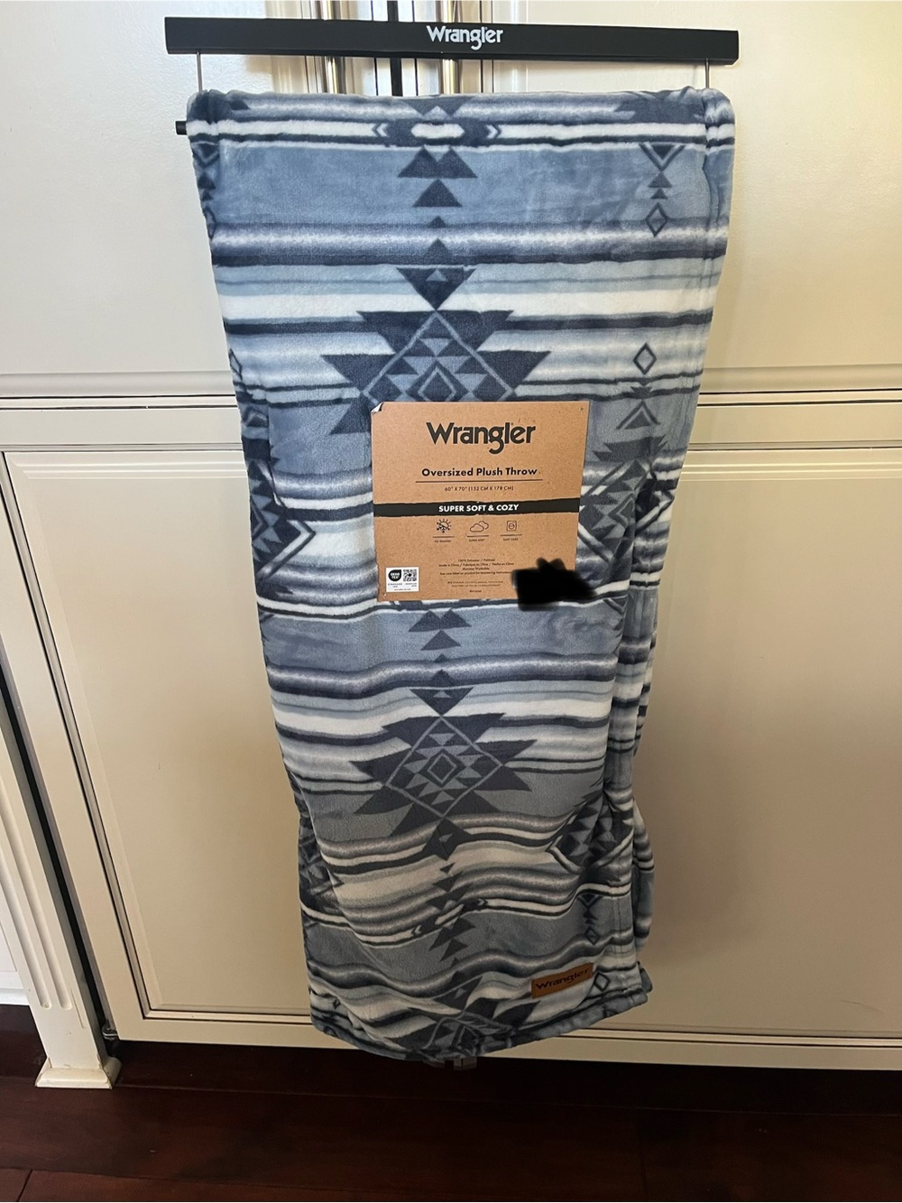 Wrangler Oversized Plush Throw Blanket  Blue Aztec Pattern